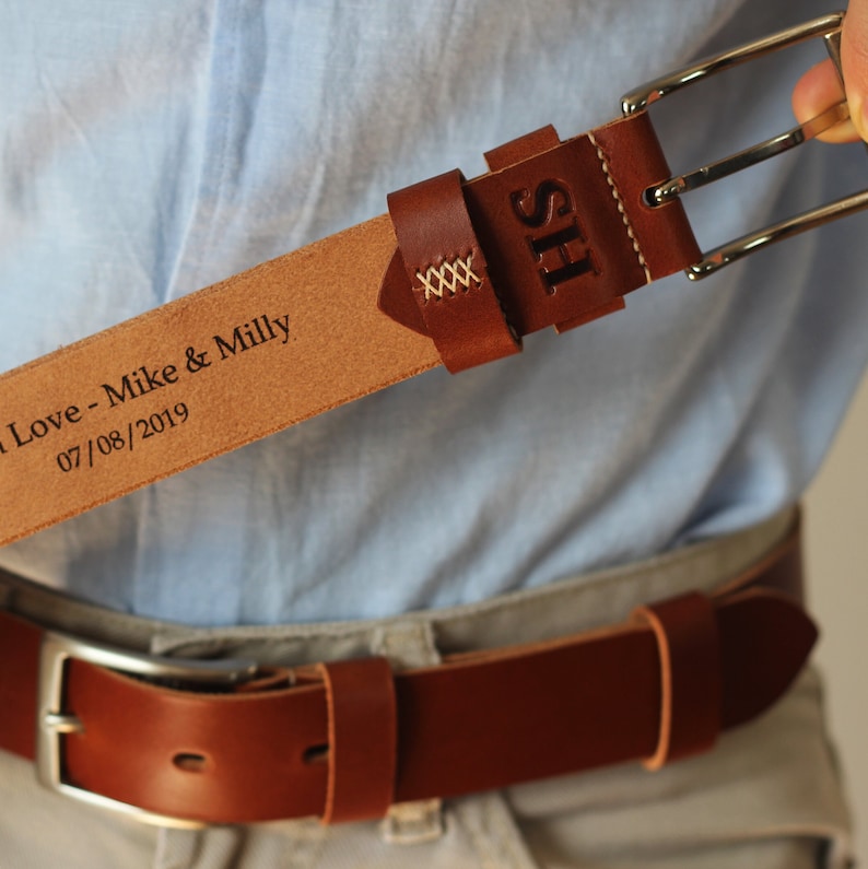 Mens Leather Belt, Fathers day gift, Custom Grooms gift, Personalized Belt, Custom Leather Belt, Groomsman Belts, Wedding gift, Brown Belt image 1