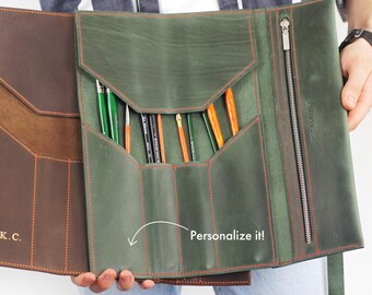 Custom Leather Art Supplies Wrap, Portable Brush and Pencil Roll, School Art Organizer, Gift for Creative Student