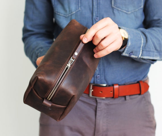 leather bathroom bag