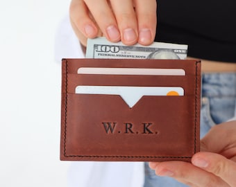 Handmade Personalized Cardholder, Custom Men’s Leather Cardholder, Embossed with Initials, Luxury Minimalist Gift, Midnight Denim Colors