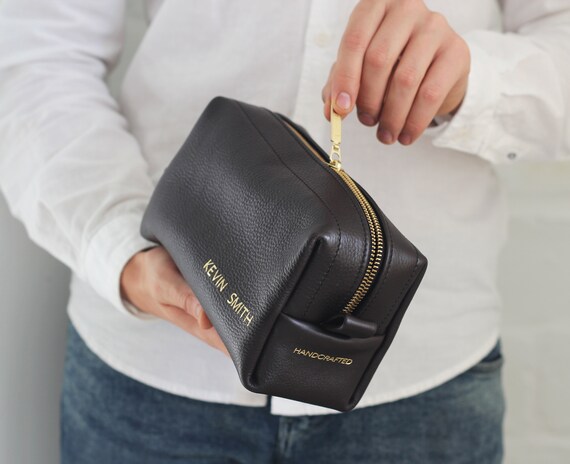 Men S Bathroom Bag Gift For Dad Leather Dopp Kit Etsy