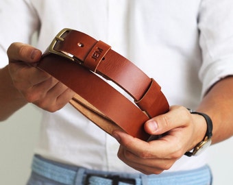 Leather Men's Belt, Custom Belt with Initials, Personalized Leather Belt for Men, Engraved Groomsmen Belt, Monogram Gift for Him