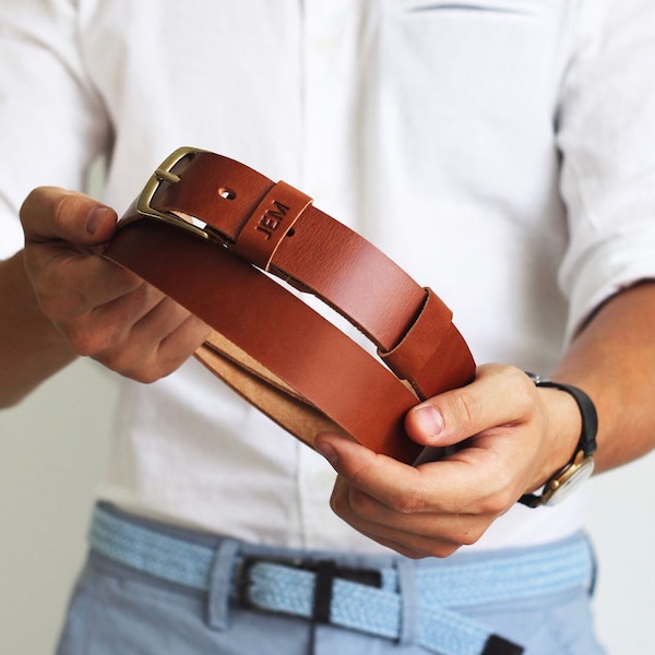 Leather Men's Belt, Custom Belt with Initials, Personalized Leather Belt for Men, Engraved Groomsmen Belt, Monogram Gift for Him