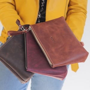 Borsa per il trucco in pelle marrone per donna, Borsa per il trucco in pelle personalizzata, Borsa per articoli da toeletta da donna, Organizer per il trucco, Regalo per San Valentino