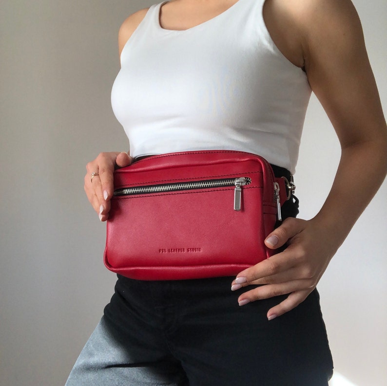 Red Woman Fanny Pack Leather Hip Bag for Woman Personalized - Etsy
