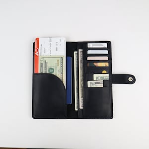 Cadeau pour la fête des pères, portefeuille de voyage personnalisé en cuir véritable, sac à main de voyage personnalisé, portefeuille long pour passeport, porte-carte d'embarquement pour
