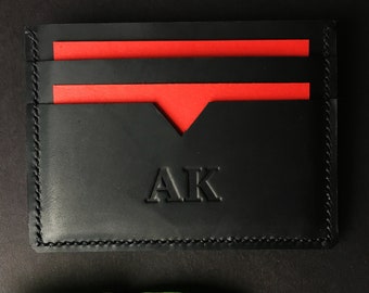 Black leather Cardholder, Personalized Cardholder, Mens slim Wallet, Front Pocket Wallet, leather accessories for man, Christmas gift