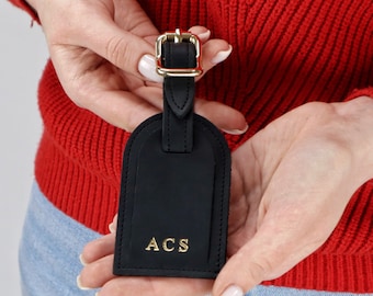 Monogram Leather Luggage Tag, Travel Bag Tag with Initials, Personalized Travel Accessory, Custom Name Tag for Suitcase, Christmas gift