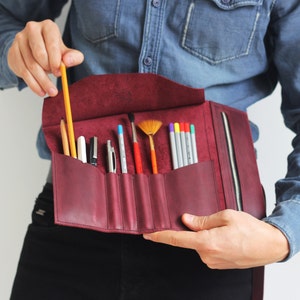 Arkitektpresent, Läderpennfodral för Designer, Anpassad Verktygsrulle, Skissfodral för Konstnär, Minimalistisk Konstorganisatör
