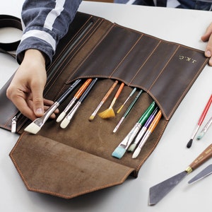 Reise-Kunstzubehör-Rolle, Lederpinsel und Bleistift-Organizer, tragbare Künstlerverpackung, kundenspezifischer Reise-Kunstkoffer, kreatives Geschenk für Maler