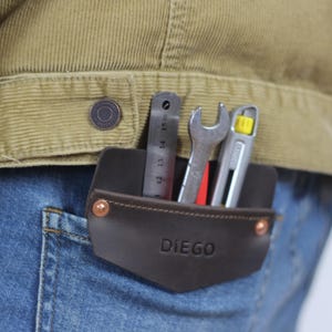 Leather Tools Pocket, Personalized Tools Organizer, Custom Leather Pocket Cover, Gift for Him, Handyman Gift