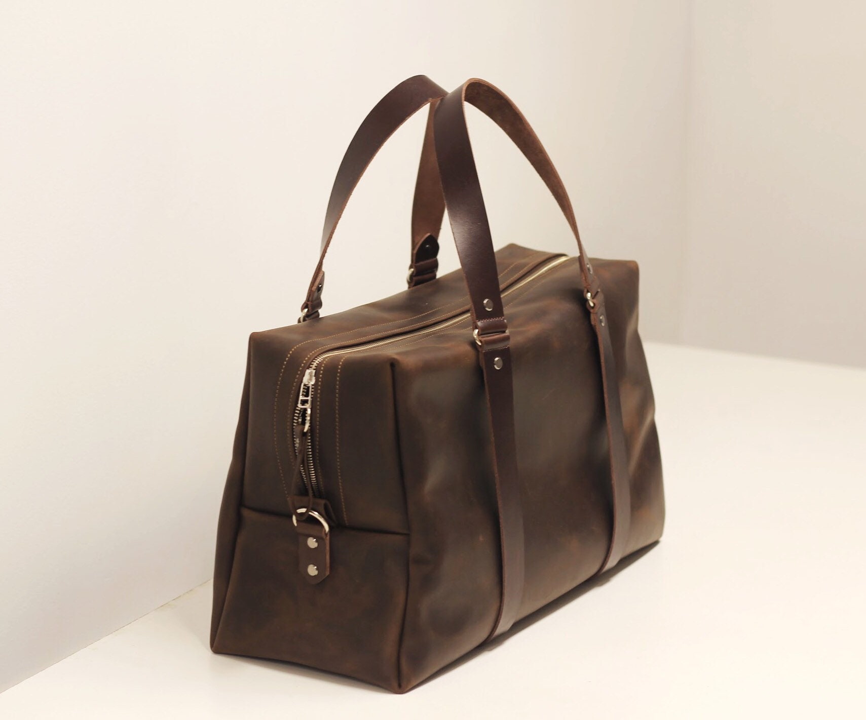 Brown Leather Duffel Bag by Pol Leather Studio Well Made Bag Etsy