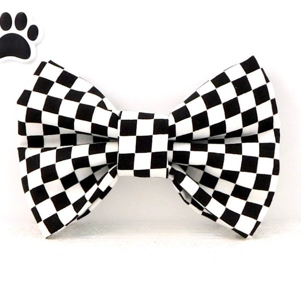 Black and White Checkered Dog Bow / Black and White Checkered Cat Bow / Racing Flag Dog Bow / Racing Flag Cat Bow