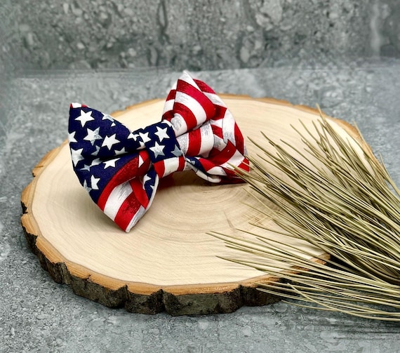 Patriotic Stars and Stripes 4th of July Bow Tie Dog Collar Small to Extra Large, Pet Accessories