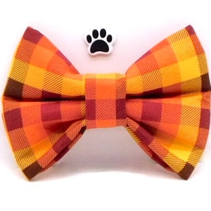 Orange/Yellow Plaid Dog Bow / Fall Plaid Cat Bow / Fall Plaid Dog Bow Tie / Autumn Dog Bow
