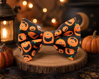 Halloween Pumpkin Dog or Cat Bow Tie for Collars, Fall Autumn Dog Accessory