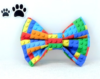 Rainbow Building Block Dog Bow Tie, Colorful Pet Collar Accessory