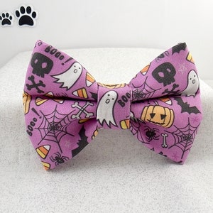Halloween Dog Bow Tie for Collar, Ghost, Pumpkin, Skulls, Small to Extra Large