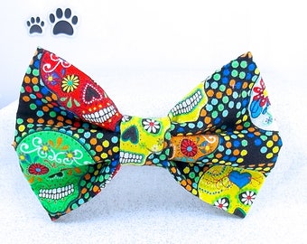 Day of the Dead Dog Bow Tie, Cinco De Mayo Dog Bow Tie, Mexican Dog Bow Tie, Day of the Dead Cat Bow Tie, Skull Cat Bow Tie