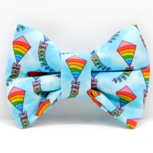 Dog Bow Tie with Rainbow Kites  and Blue Sky / Kite Cat Bow Tie / Summer Kites Dog Bow Tie