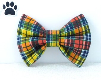 Fall Plaid Flannel Dog Bow Tie / Flannel Plaid Bow for Cats