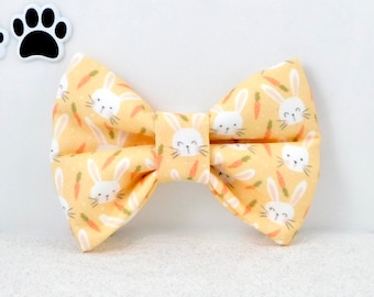 Easter Dog Bow Tie in Yellow with Bunnies and Carrots / Easter Cat Bow with Bunnies