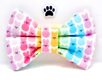 Easter Tiny Bunny Dog Bow / Dog Bow Tie with Rainbow Bunnies / Easter Bunny Cat Bow Tie