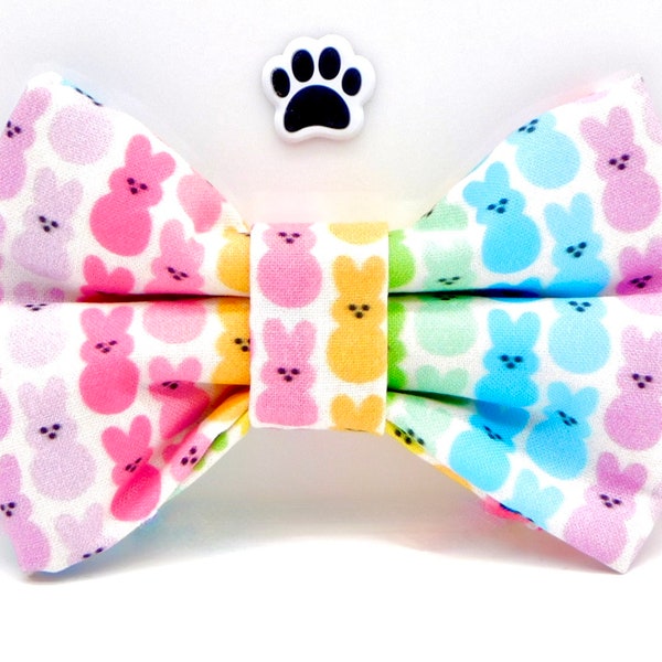 Easter Tiny Bunny Dog Bow / Dog Bow Tie with Rainbow Bunnies / Easter Bunny Cat Bow Tie