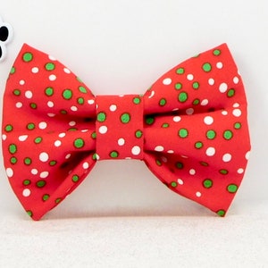 Christmas Dog Bow Tie, Red Green Polka Dot Dog Bow Tie, Red Green Polka Dot Cat Bow Tie