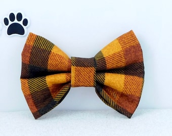 Fall Shades of Brown Plaid Dog Bow Tie / Autumn Plaid Cat Bow Tie