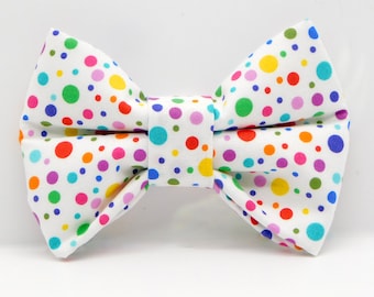 Rainbow Polka Dot Party  Bow Tie Dog Collar Gotcha Day Bow