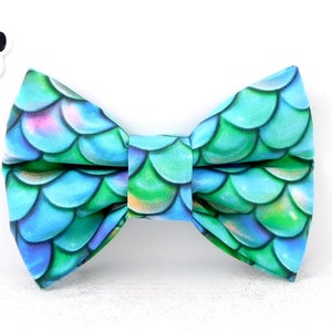 Mermaid Turquoise Bow for Cats Dogs - Handmade USA - Adjustable Collar Bow Dogs - Gifts for Pets - Dog Mom Gift - Pet Accessory
