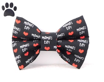 Mama&#39;s Boy Dog or Cat Bow Tie / Dog Bow Tie with Red Hearts / Dog Bow for Valentine&#39;s Day