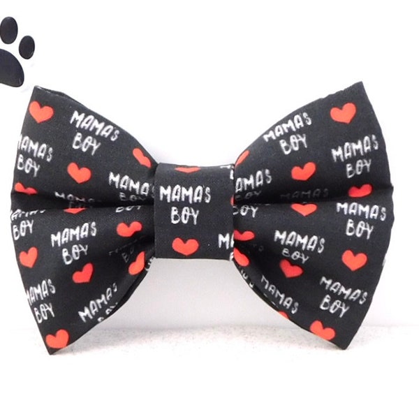 Mama's Boy Dog Bow Tie / Dog Bow Tie with Red Hearts / Dog Bow for Valentine's Day