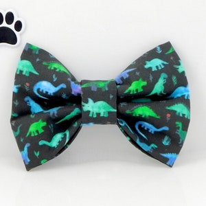 Dog Bow with Dinosaurs - "Prehistoric Dinosaurs" - Dinosaur Bow for Cats in Extra Small Size / Extra Large Dino Dog Bow