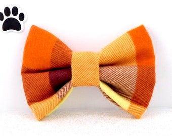 Bow Tie Dog Collar Orange Plaid Flannel Medium to Extra Large
