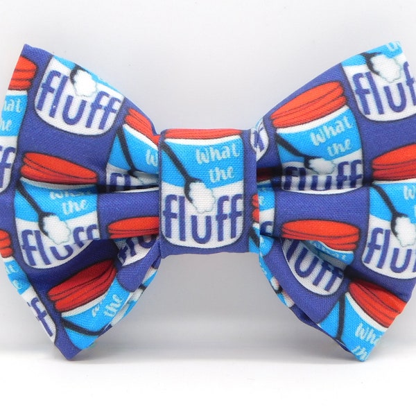 What the Fluff Dog and Cat Bow Tie / Silly Red White and Blue Dog Bow Tie / Newly Adopted Dog Bow Gift / Gift Bow Dog Mom