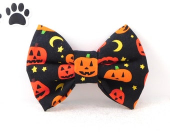 Spooky Midnight Pumpkin Dog Bow / Halloween Dog Bow Tie / Halloween Cat Bow / Pumpkin Cat Bow