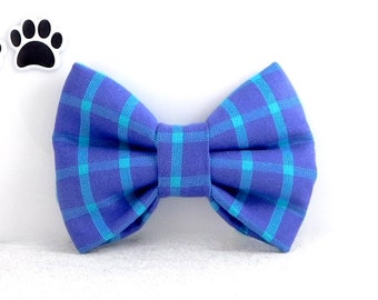 Blue Green Plaid Dog Bow Tie / Blue Green Plaid Cat Bow