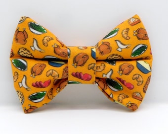 Thanksgiving Dinner Dog or Cat Bow Tie Pet Collar Accessory Fall Dog Bow