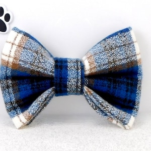 Blue Brown Plaid Flannel Dog or Cat Bow Tie / Handsome Earth Tone Tartan Dog Bow / Checkered Cat Bow / New Dog Bow Tie Gift