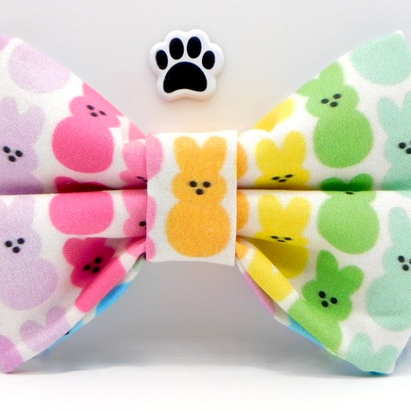 Easter Bunny Dog Bow / Dog Bow Tie with Bunnies / Easter Bunny Cat Bow Tie /Rainbow Bunny Dog Bow / Rainbow Rabbits Dog Bow Tie