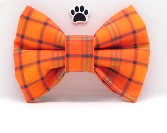 Orange Plaid Dog and Cat Bow Tie - Autumn Accessory for Dogs