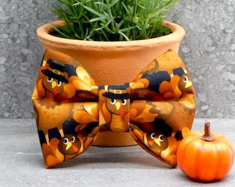 Thanksgiving Dog Bow Tie, Turkey Dog and Cat Bows / Fall Autumn Holiday Bows for Pets