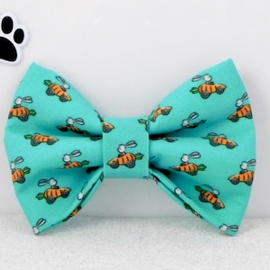 Easter Dog Bow with Bunnies and Carrots / Cat Bow with Bunnies / Dog Lover Bow Tie  / Dog Mom Gift / Grandma Dog Gift