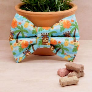 Tiki Dog Bow Tie | Tropical Dog Collar Bow | Hawaiian Luau Pet Accessory | Summer Dog Bow |  Cute Dog Bow, Gift for Dog Lover, Fun Dog Bow