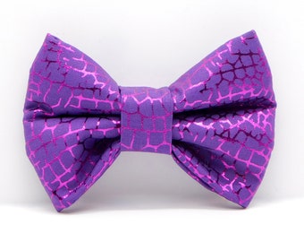 Purple Fuchsia Dog Bow Tie / Dragonfly Wing Purple Dog Bow Tie / Bow Tie for Cat with Purple Crackle Design