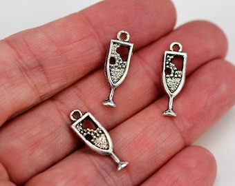 Silver Tone Wine Glass Charms: Bubbly Charms, Set of 10