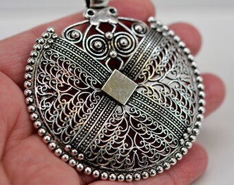 Large Boho Pendant Boho Chic Pendant Hammered Pendant Statement Pendant