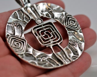 Large Boho Pendant Boho Chic Pendant Hammered Pendant Statement Pendant